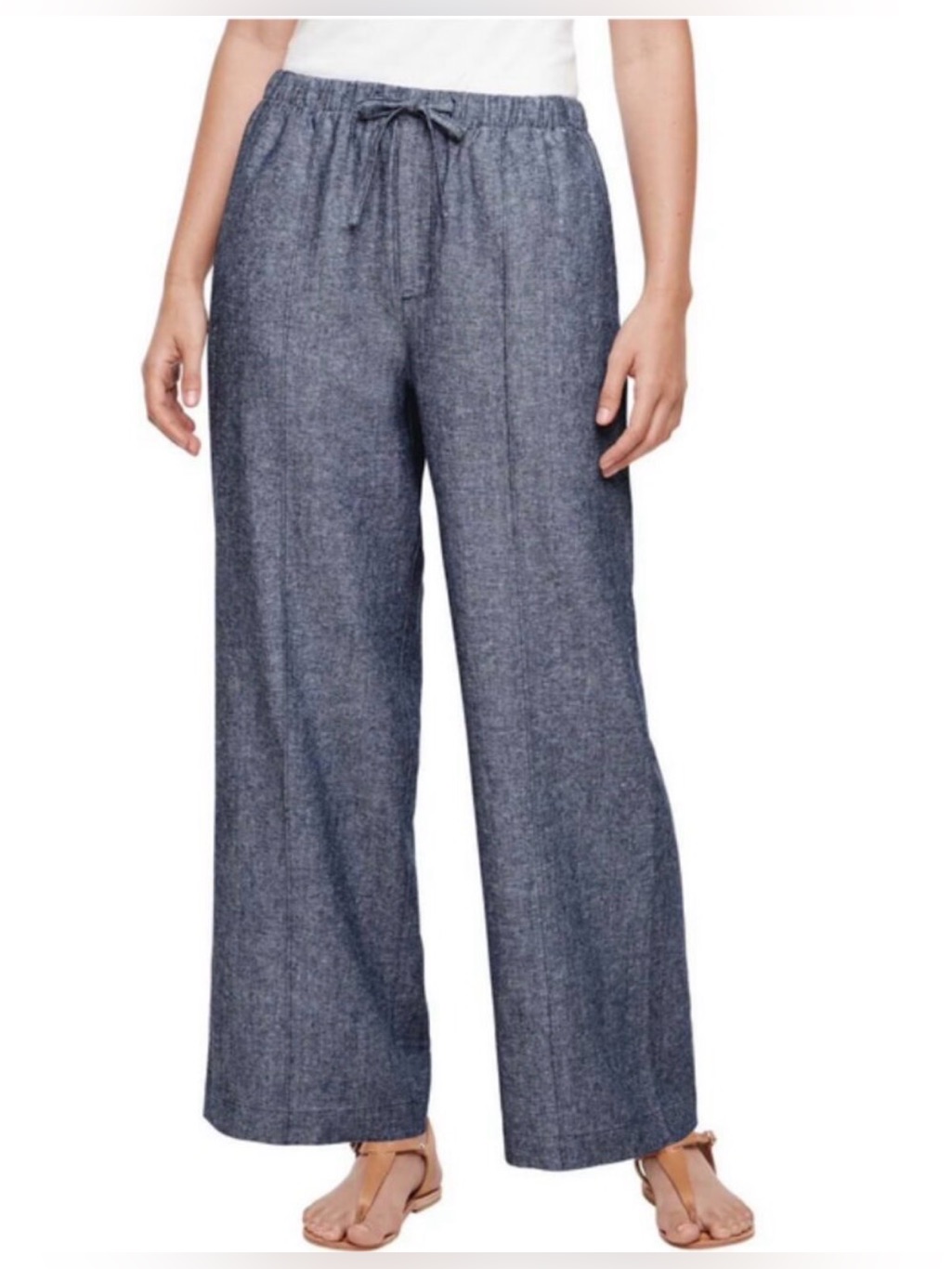 Nwt Gap Linen Blend Pull-On Pants Light Blue Seam Detail Pockets Xs